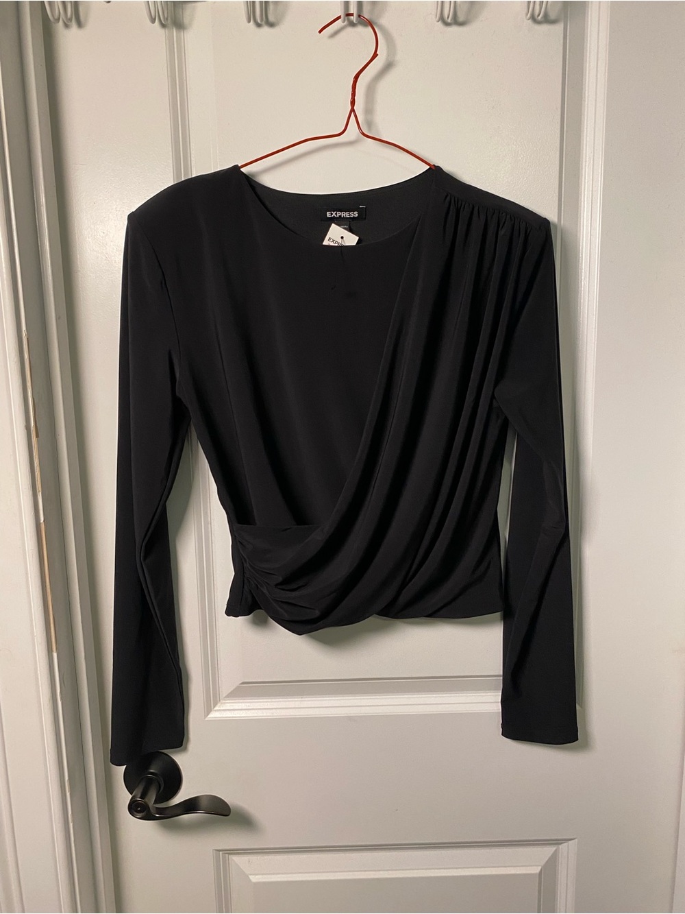 Express Black Draped Long Sleeve Top with Gathered Side